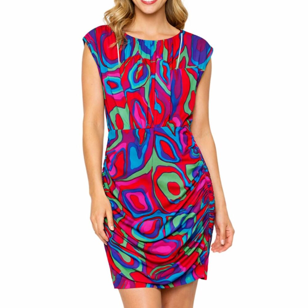 Donna Morgan Colorful Abstract Print‎ Ruched Sheath Dress Size 4